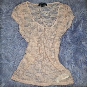 Refuge Y2K Pastel Pink Lace Shirt Size M